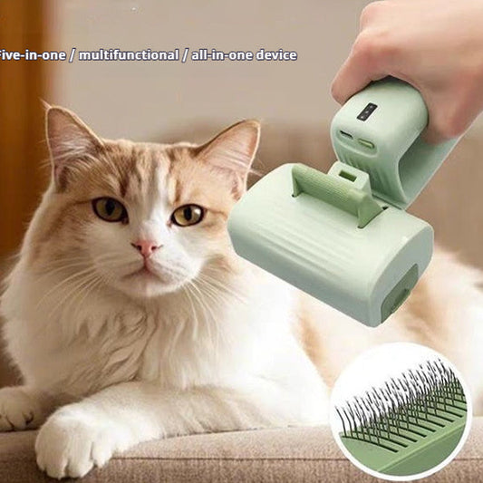 Portable pet grooming vacuum, brush and vacuum in one, green