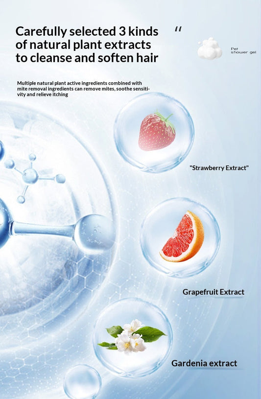 Pet shampoo bottle ingredients and label