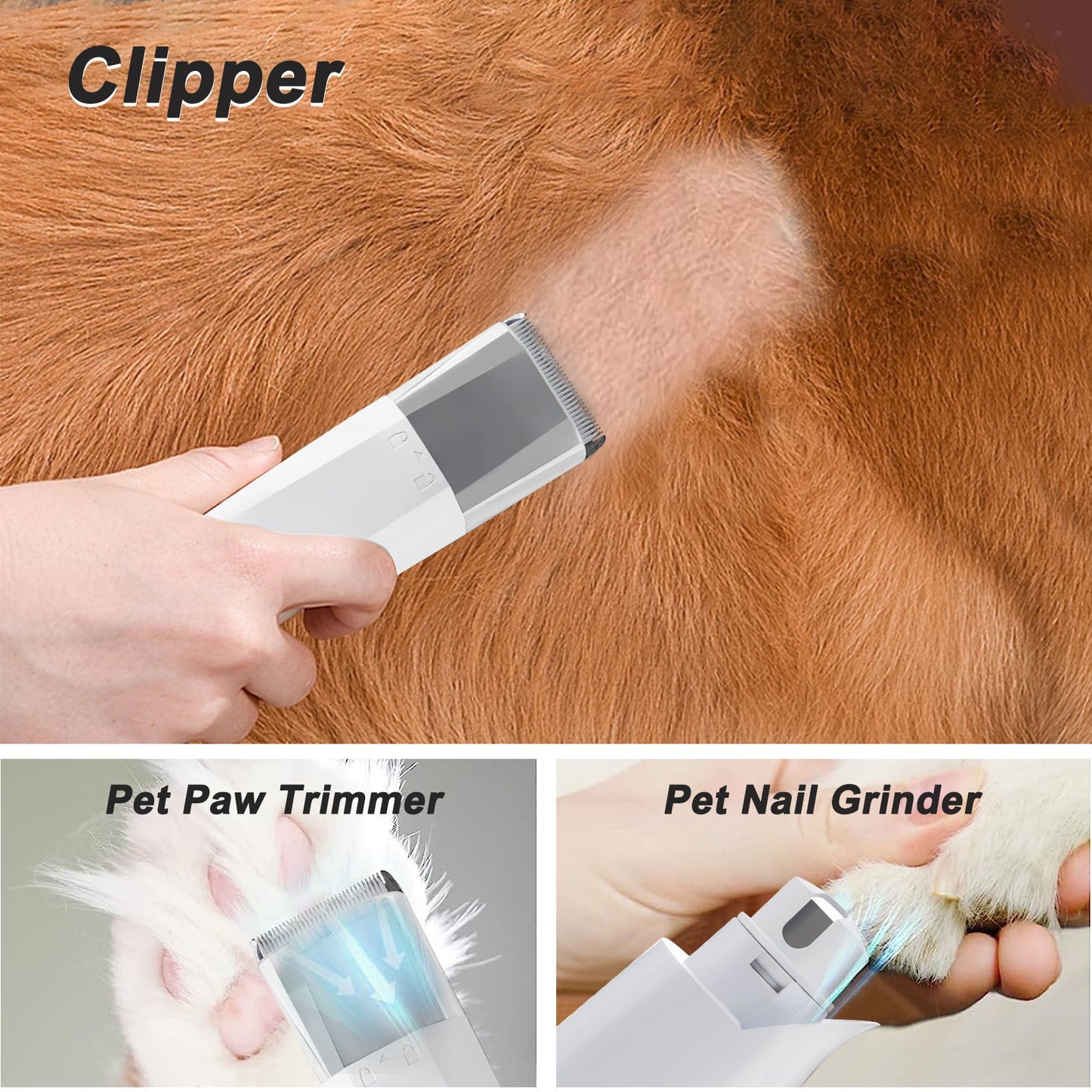 Grooming vacuum trimming attachment on dog fur